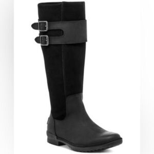 Zarina Waterproof Leather and Suede Knee-High Black Riding Boots NEW without box
